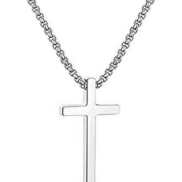 M MOOHAM Cross Necklace for Men, Silver Black Gold Stainless Steel Plain Cross Pendant Necklace for Men Box Chain 16-30 Inch