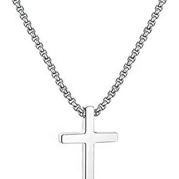 M MOOHAM Cross Necklace for Men, Silver Black Gold Stainless Steel Plain Cross Pendant Necklace for Men Box Chain 16-30 Inch