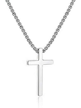 M MOOHAM Cross Necklace for Men, Silver Black Gold Stainless Steel Plain Cross Pendant Necklace for Men Box Chain 16-30 Inch