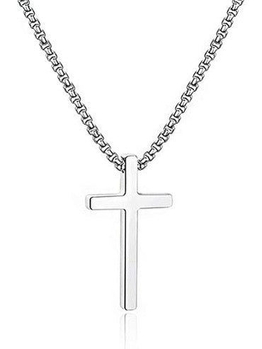 M MOOHAM Cross Necklace for Men, Silver Black Gold Stainless Steel Plain Cross Pendant Necklace for Men Box Chain 16-30 Inch