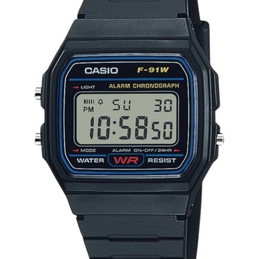 Casio F91W Series | Digital Watch | Water Resistant | LED Light | 1/100 SEC Stopwatch | Regular Time Keeping (HR, Min, SEC, PM, Date, Day) | Daily Alarm | Lightweight | 7 Year Battery