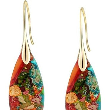 Natural Healing Stone Fishhoop Dangle Drop Earrings Statement Gold silver earrings