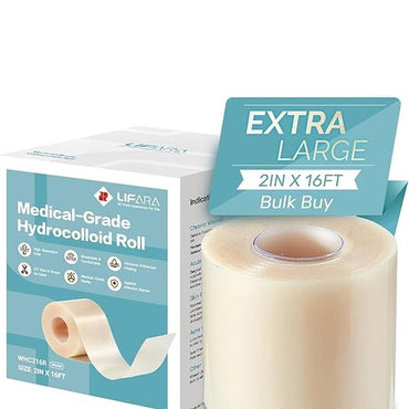 LIFARA Hydrocolloid Roll for Wound Care - Cut-to-Size, Extra Large Hydrocolloid Patch Bandages with Self-Adhesive, Ultra Absorbent, Flexible & Waterproof, First Aid Kit Essential (2in*16ft)