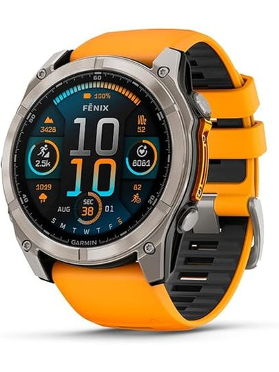 Garmin fēnix® 8 – 51 mm, AMOLED, Sapphire, Premium Multisport GPS Smartwatch, Long-Lasting Battery Life, Dive-Rated, Built-in LED Flashlight, Titanium with Spark Orange/Graphite Band