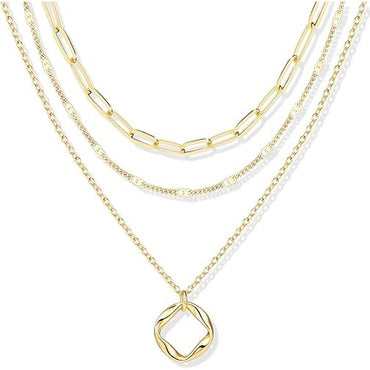 Layered Gold Necklaces for Women,Stackable Dainty 14K Gold Silver Plated Trendy Circle Paperclip Chain Pendant Choker Necklace,Simpl Diamond Cross Bow Jewelry Set Gifts for Women