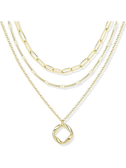 Layered Gold Necklaces for Women,Stackable Dainty 14K Gold Silver Plated Trendy Circle Paperclip Chain Pendant Choker Necklace,Simpl Diamond Cross Bow Jewelry Set Gifts for Women