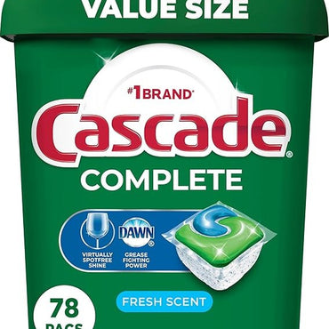 Cascade Complete Dishwasher Pods - Fresh Scent ActionPacs, Dishwasher Detergent, Dishwasher Soap, Detergent Pods, 78 Count