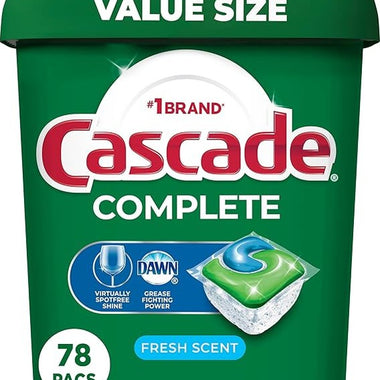 Cascade Complete Dishwasher Pods - Fresh Scent ActionPacs, Dishwasher Detergent, Dishwasher Soap, Detergent Pods, 78 Count