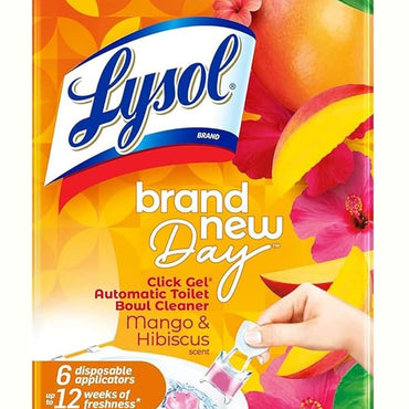 Lysol Click Gel Automatic Toilet Bowl Cleaner, Toilet Gel Stamp, Toilet Freshener, Bathroom Essentials, Refreshing Mango & Hibiscus Scent, 6 Count (Pack of 1)