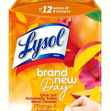 Lysol Click Gel Automatic Toilet Bowl Cleaner, Toilet Gel Stamp, Toilet Freshener, Bathroom Essentials, Refreshing Mango & Hibiscus Scent, 6 Count (Pack of 1)