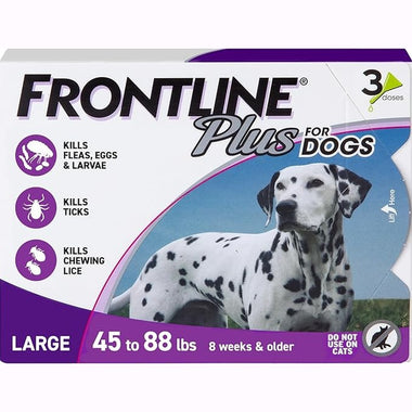 FRONTLINE Plus Flea and Tick Treatment for Large Dogs Up to 45 to 88 lbs. 3 Treatments