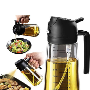 TrendPlain 16oz/470ml Glass Olive Oil Sprayer for Cooking – 2 in 1 Olive Oil Dispenser Bottle for Kitchen Gadgets and Air Fryer Accessories, Salad, BBQ - Black