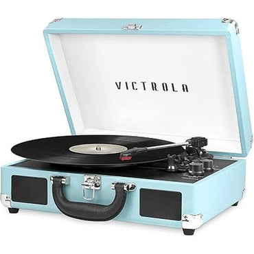 Victrola Journey Bluetooth Portable Suitcase Record Player – with Built-in Speakers, 3 Speed Vinyl Record Player, RCA Out, Headphone Jack (Turquoise)
