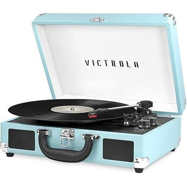 Victrola Journey Bluetooth Portable Suitcase Record Player – with Built-in Speakers, 3 Speed Vinyl Record Player, RCA Out, Headphone Jack (Turquoise)
