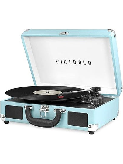 Victrola Journey Bluetooth Portable Suitcase Record Player – with Built-in Speakers, 3 Speed Vinyl Record Player, RCA Out, Headphone Jack (Turquoise)