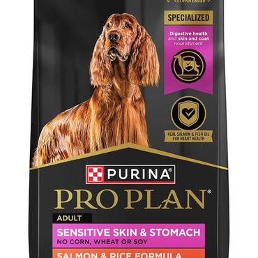 Purina Pro Plan Sensitive Skin and Stomach Dog Food Dry, Adult Salmon & Rice Formula, Digestive Health - 40 lb. Bag