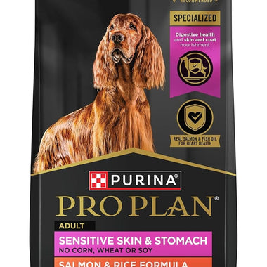 Purina Pro Plan Sensitive Skin and Stomach Dog Food Dry, Adult Salmon & Rice Formula, Digestive Health - 40 lb. Bag